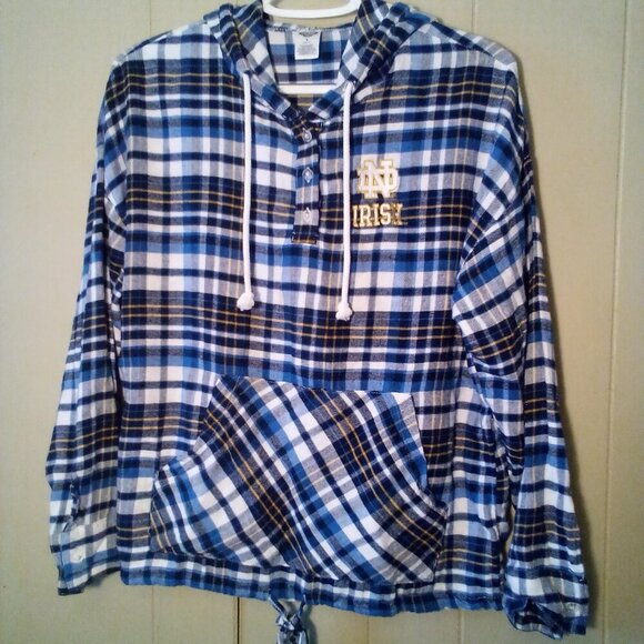 Concepts Sports Notre Dame Flannel Shirt Women S Hood Pocket Long Sleeve Plaid - Picture 2 of 15